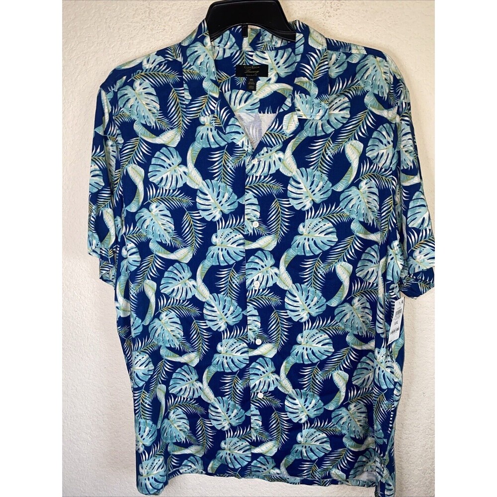 New Club Room Silk shirt Tropical Palm Leaves Hawaiian Men XXL Short button